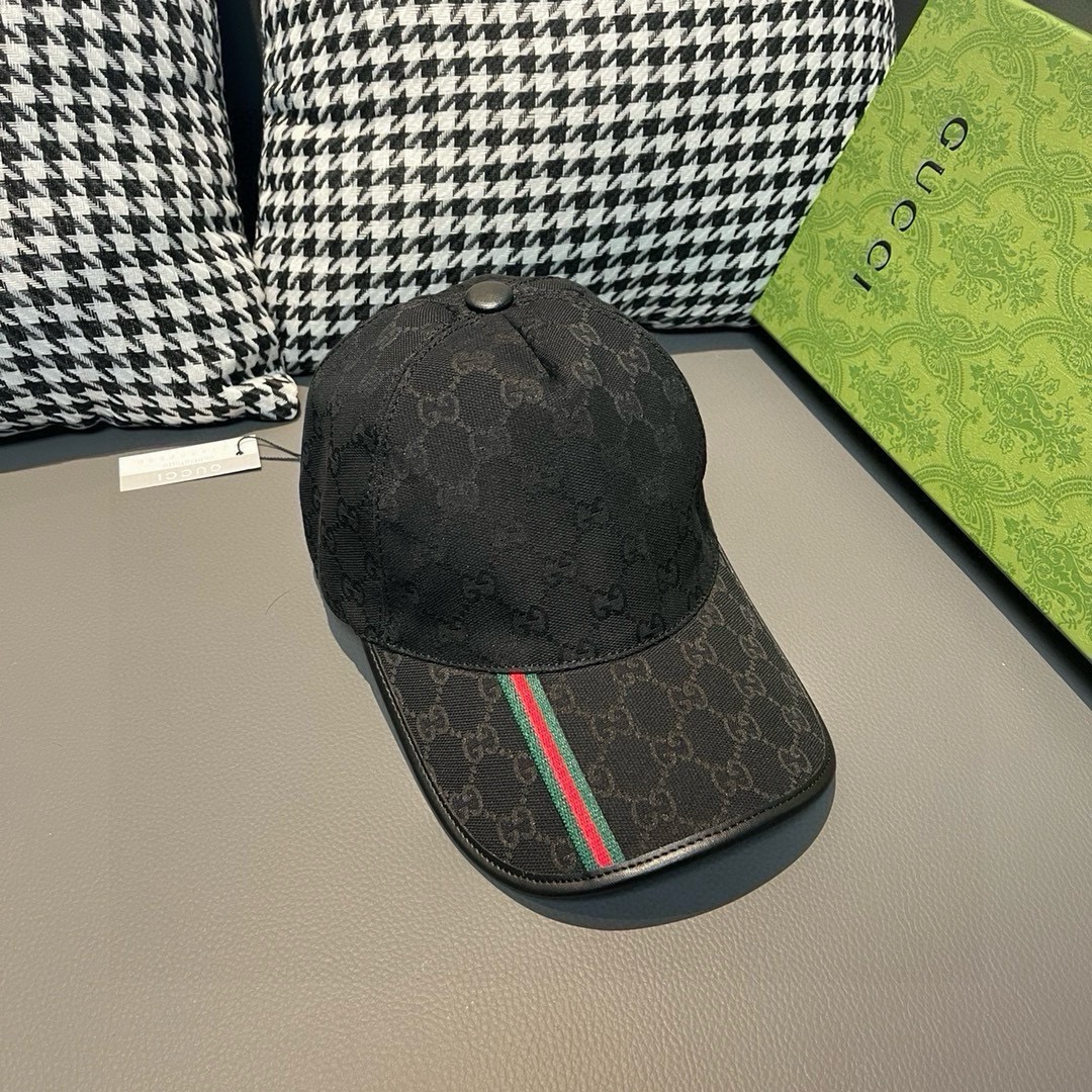 配包装布袋Gucci古奇经典原单棒球帽竖条小织带1:1开模订制原版帆布料+头层牛皮真皮包边帅气时尚代购热