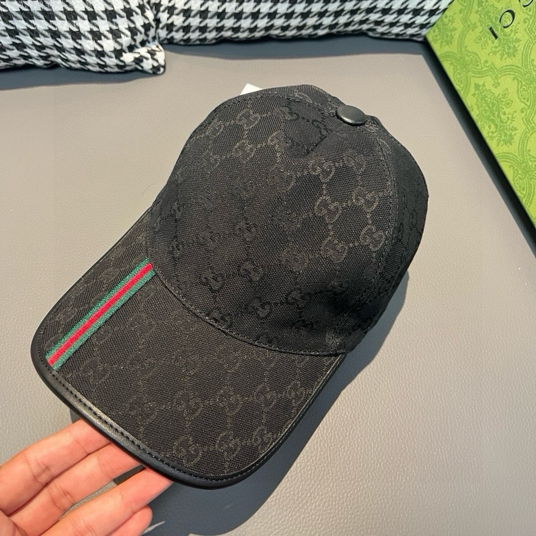 配包装布袋Gucci古奇经典原单棒球帽竖条小织带1:1开模订制原版帆布料+头层牛皮真皮包边帅气时尚代购热