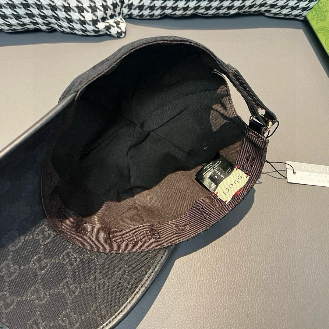 配包装布袋Gucci古奇经典原单棒球帽竖条小织带1:1开模订制原版帆布料+头层牛皮真皮包边帅气时尚代购热