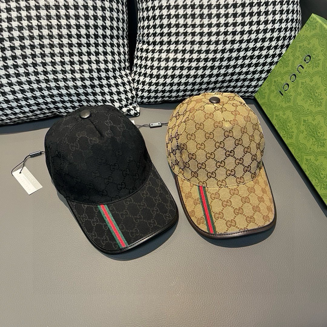 配包装布袋Gucci古奇经典原单棒球帽竖条小织带1:1开模订制原版帆布料+头层牛皮真皮包边帅气时尚代购热