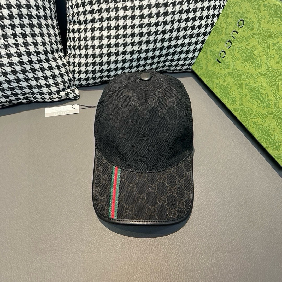 配包装布袋Gucci古奇经典原单棒球帽竖条小织带1:1开模订制原版帆布料+头层牛皮真皮包边帅气时尚代购热