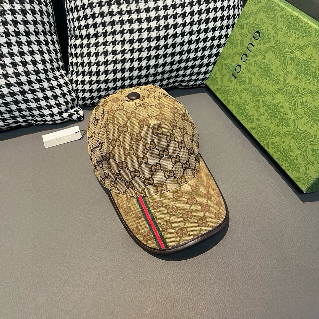 配包装布袋Gucci古奇经典原单棒球帽竖条小织带1:1开模订制原版帆布料+头层牛皮真皮包边帅气时尚代购热