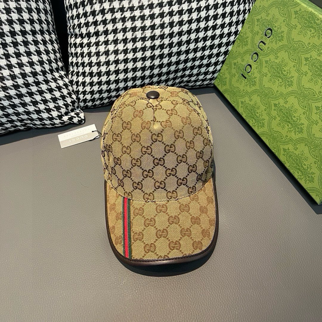 配包装布袋Gucci古奇经典原单棒球帽竖条小织带1:1开模订制原版帆布料+头层牛皮真皮包边帅气时尚代购热