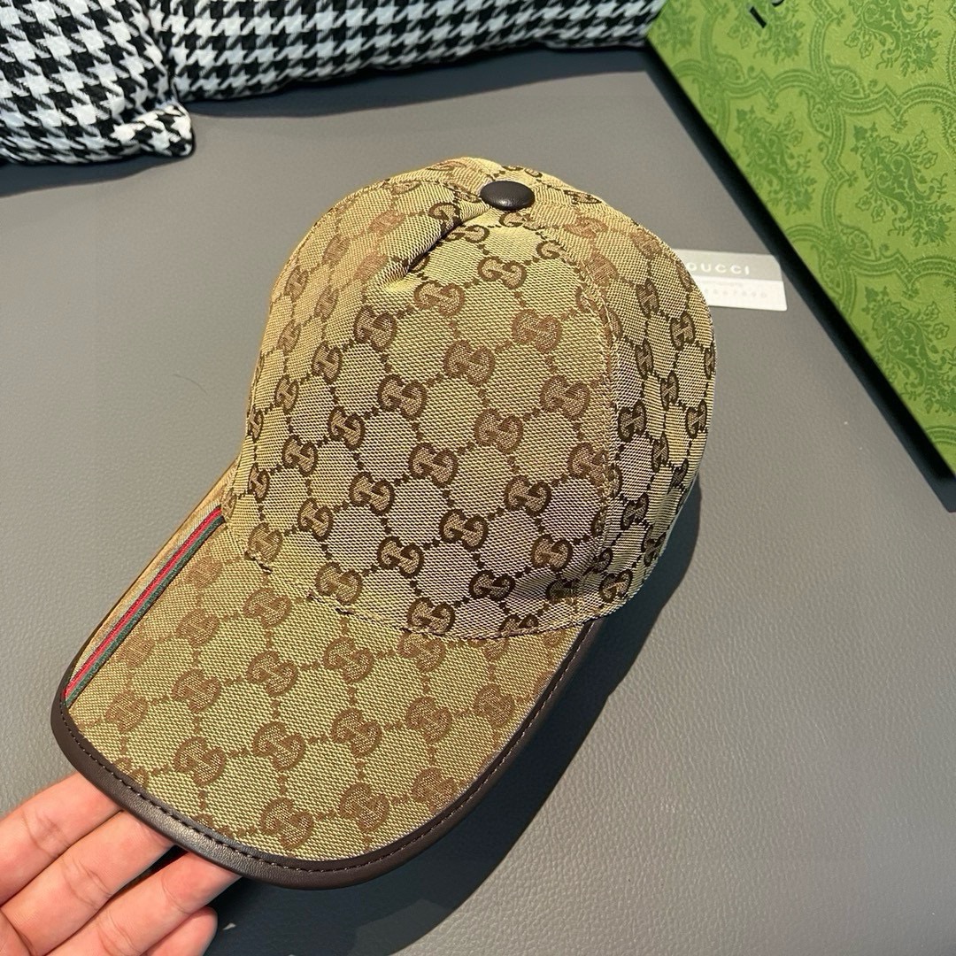 配包装布袋Gucci古奇经典原单棒球帽竖条小织带1:1开模订制原版帆布料+头层牛皮真皮包边帅气时尚代购热