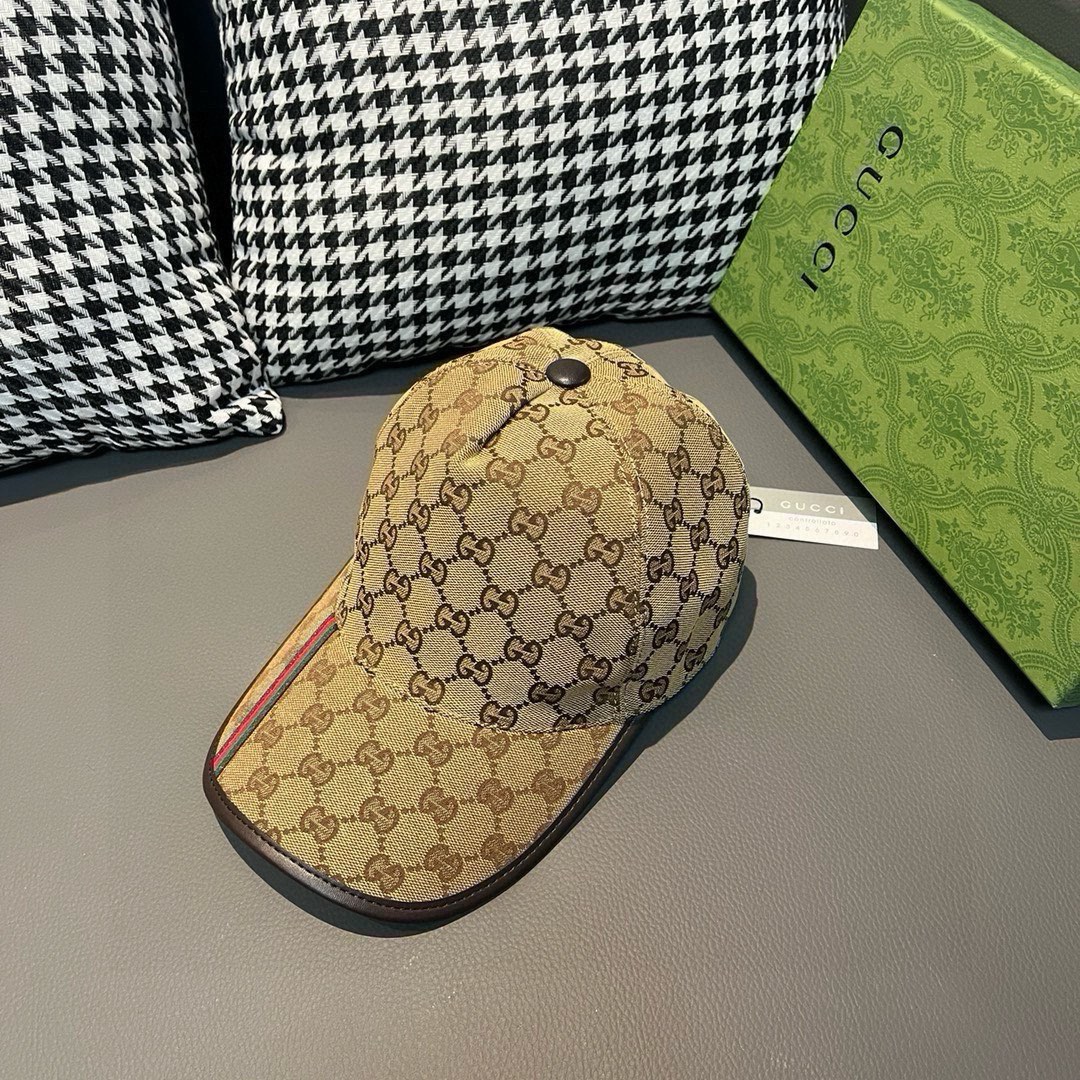 配包装布袋Gucci古奇经典原单棒球帽竖条小织带1:1开模订制原版帆布料+头层牛皮真皮包边帅气时尚代购热