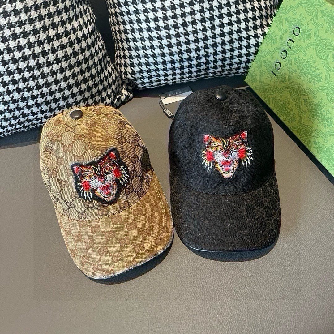 配盒子布袋Gucci古奇新款原单棒球帽猫头刺绣1:1开模订制重工刺绣细节可媲美专柜原版帆布料+头层牛皮质