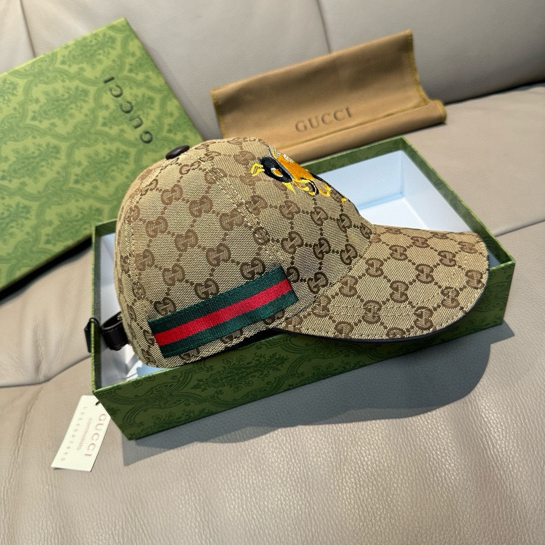 配盒子布袋Gucci古奇原单棒球帽大蜜蜂刺绣1:1开模订制重工刺绣细节可媲美专柜原版帆布料+头层牛皮纯棉