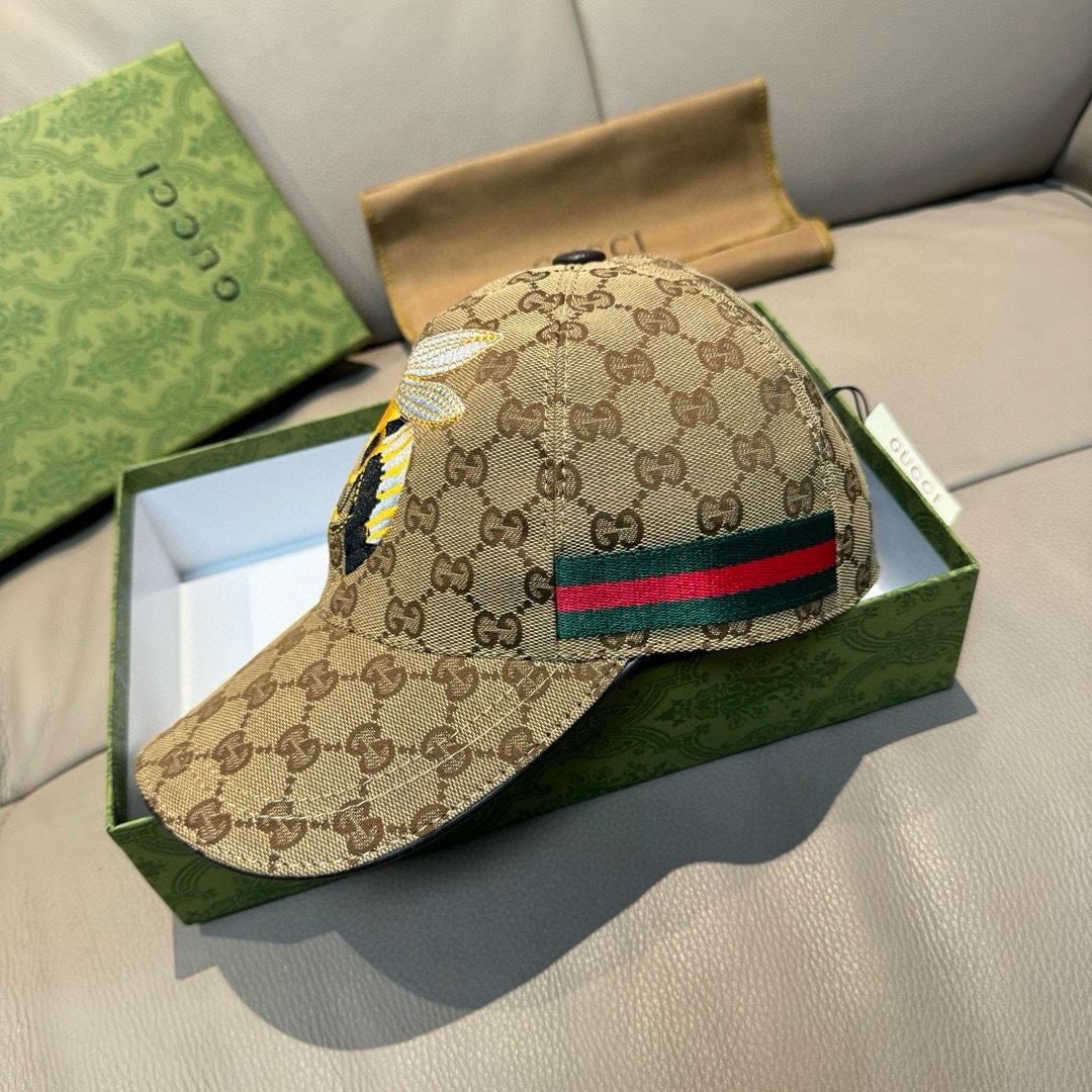 配盒子布袋Gucci古奇原单棒球帽大蜜蜂刺绣1:1开模订制重工刺绣细节可媲美专柜原版帆布料+头层牛皮纯棉
