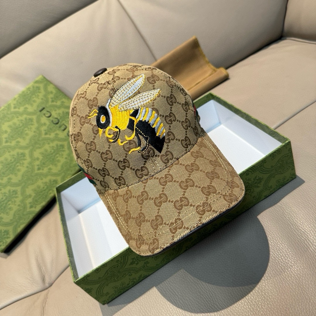 配盒子布袋Gucci古奇原单棒球帽大蜜蜂刺绣1:1开模订制重工刺绣细节可媲美专柜原版帆布料+头层牛皮纯棉