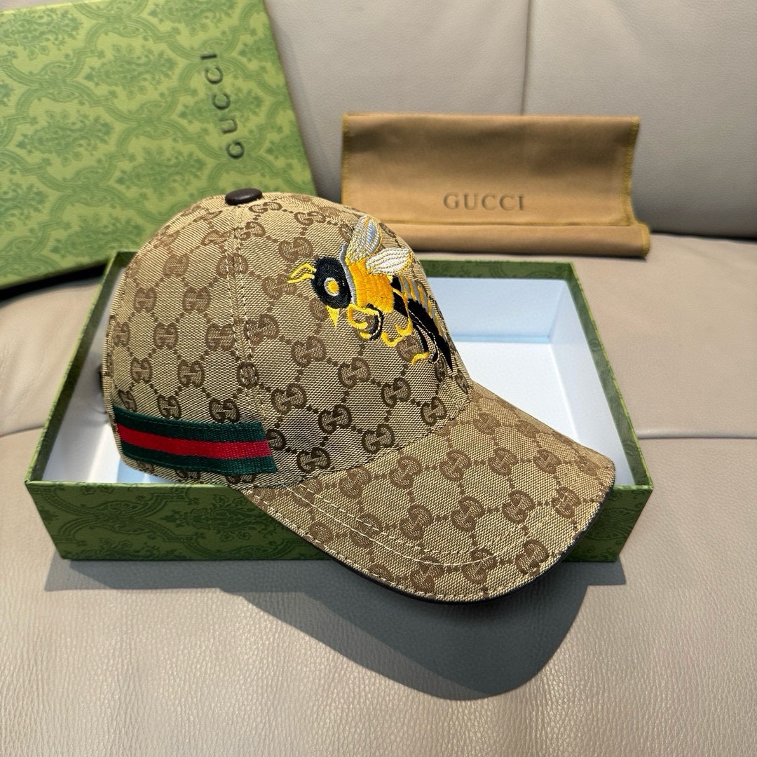 配盒子布袋Gucci古奇原单棒球帽大蜜蜂刺绣1:1开模订制重工刺绣细节可媲美专柜原版帆布料+头层牛皮纯棉