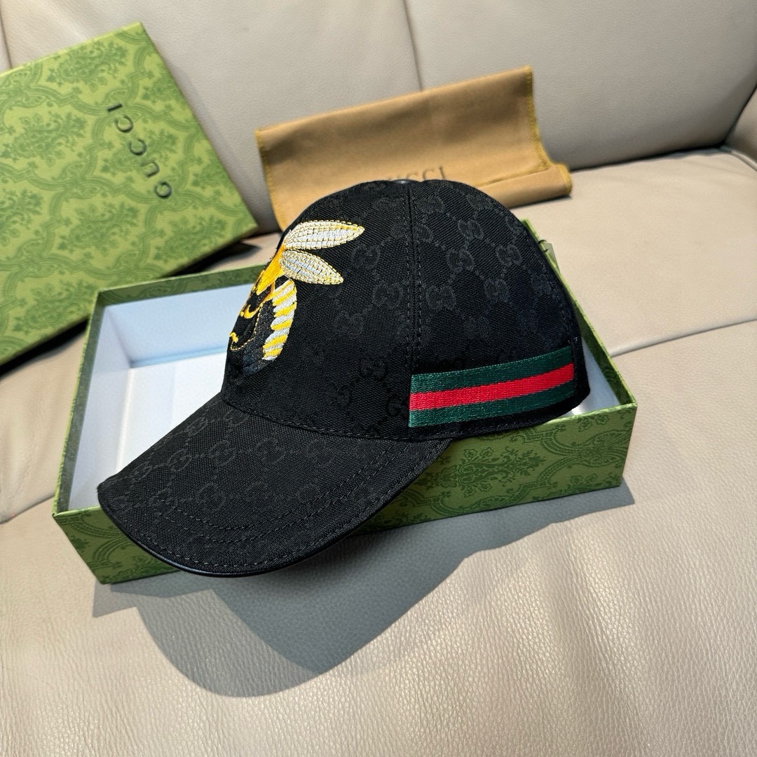 配盒子布袋Gucci古奇原单棒球帽大蜜蜂刺绣1:1开模订制重工刺绣细节可媲美专柜原版帆布料+头层牛皮纯棉