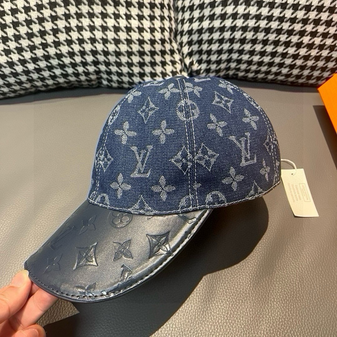 配盒子布袋LV路易威登新款原单棒球帽牛皮压花1:1开模订制原版牛仔布料做工细致完美质量超赞基础头围56贴
