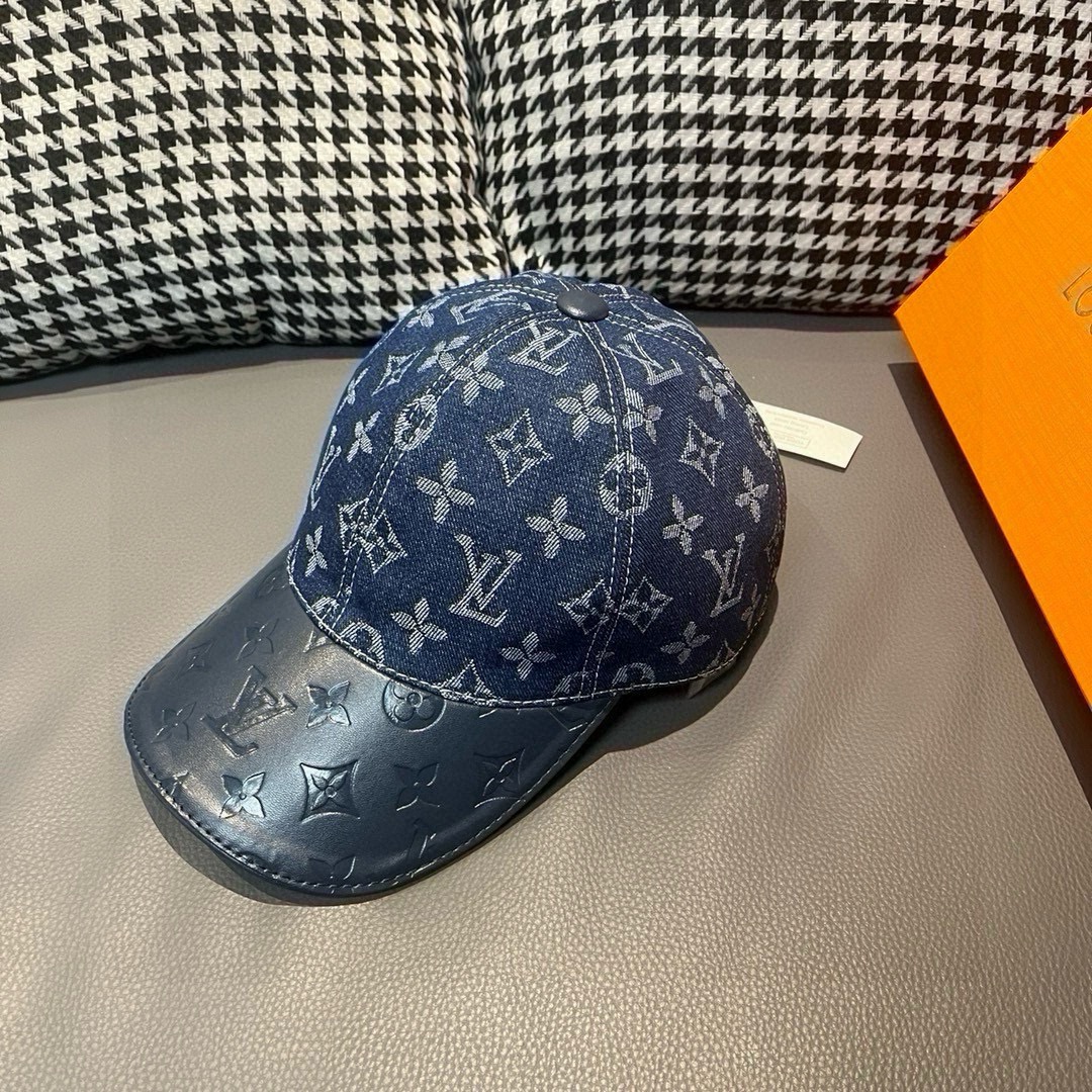 配盒子布袋LV路易威登新款原单棒球帽牛皮压花1:1开模订制原版牛仔布料做工细致完美质量超赞基础头围56贴