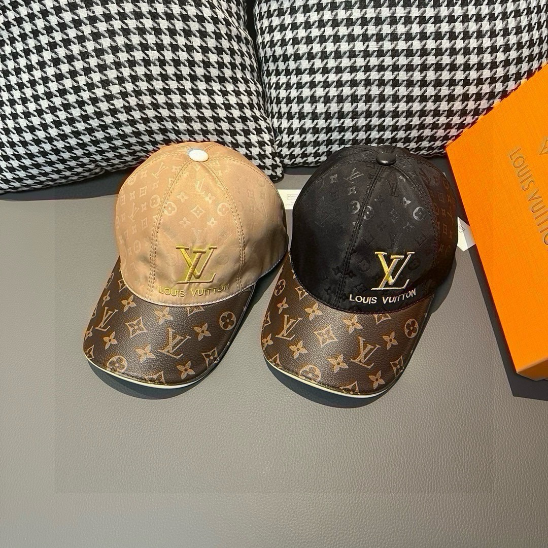 配盒子布袋LV路易威登新款原单棒球帽老花拼接1:1开模订制原版印花绸缎面料+专柜老花皮做工细致完美质量超