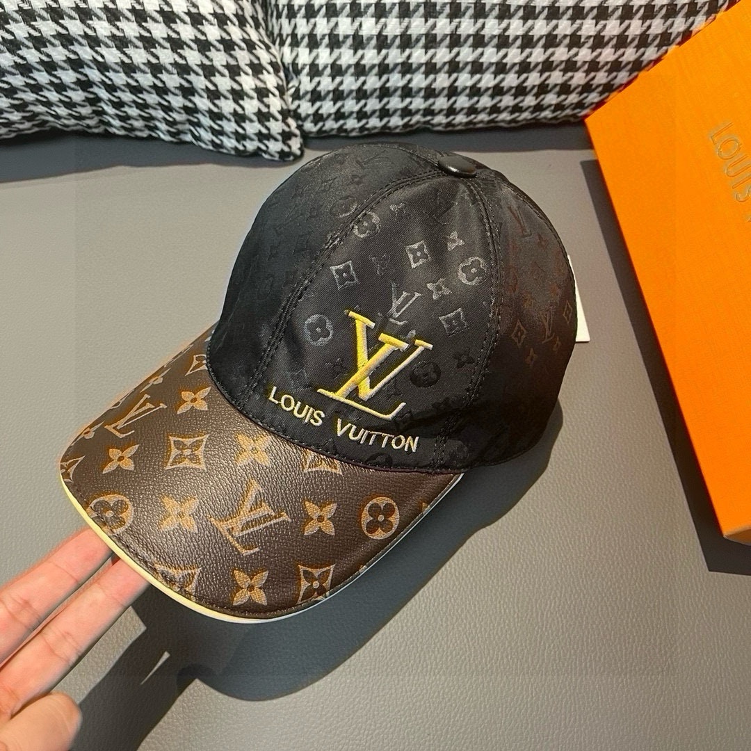 配盒子布袋LV路易威登新款原单棒球帽老花拼接1:1开模订制原版印花绸缎面料+专柜老花皮做工细致完美质量超