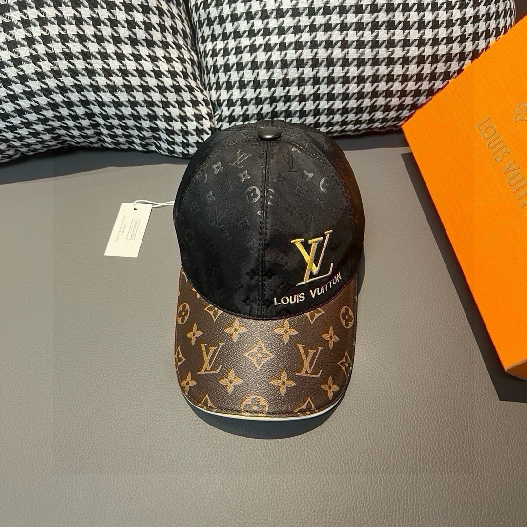 配盒子布袋LV路易威登新款原单棒球帽老花拼接1:1开模订制原版印花绸缎面料+专柜老花皮做工细致完美质量超