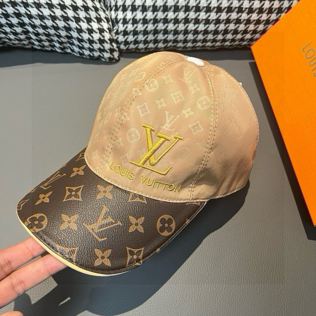 配盒子布袋LV路易威登新款原单棒球帽老花拼接1:1开模订制原版印花绸缎面料+专柜老花皮做工细致完美质量超