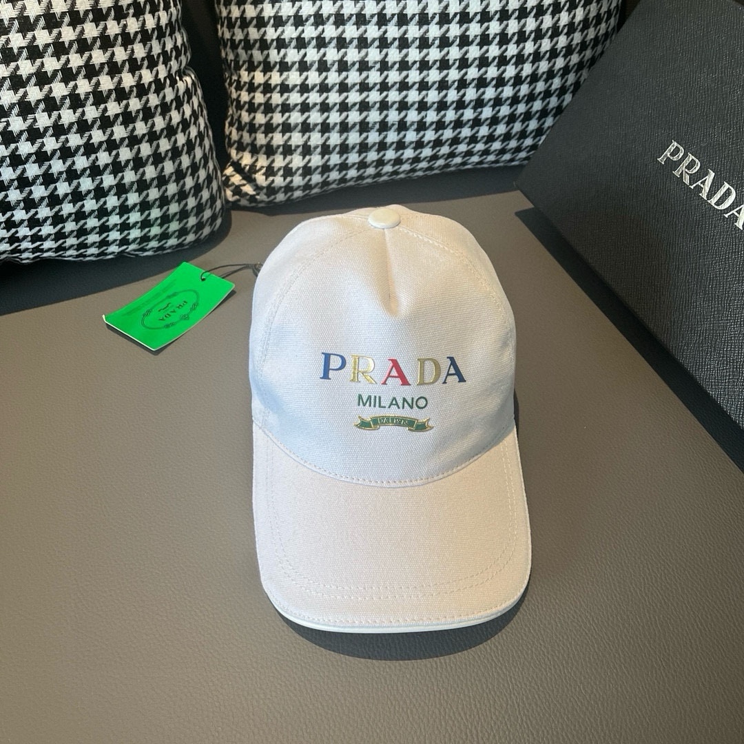 配盒子布袋Prada普拉达新款原单棒球帽印字logo专柜1:1开模订制原版帆布布料+头层牛皮轻盈透气！质