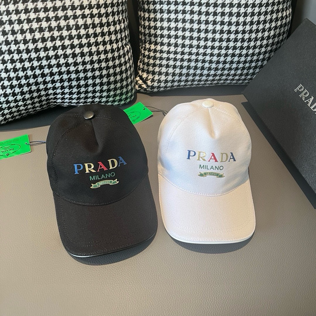 配盒子布袋Prada普拉达新款原单棒球帽印字logo专柜1:1开模订制原版帆布布料+头层牛皮轻盈透气！质