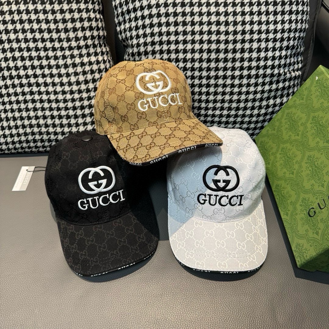 配盒子布袋Gucci古奇新款原单棒球帽GUCCI刺绣1:1开模订制重工刺绣细节可媲美专柜原版帆布料+头层