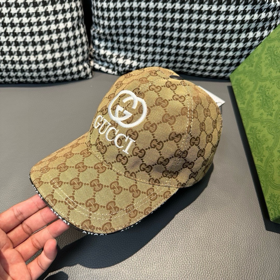 配盒子布袋Gucci古奇新款原单棒球帽GUCCI刺绣1:1开模订制重工刺绣细节可媲美专柜原版帆布料+头层