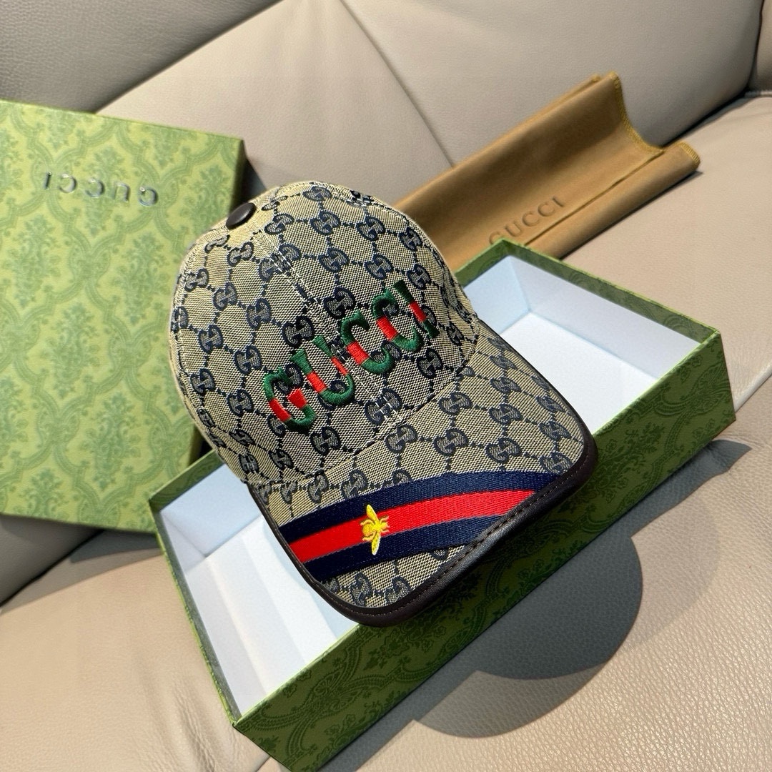 配盒子布袋Gucci古奇新款原单棒球帽1:1开模订制重工刺绣细节可媲美专柜原版帆布料+头层牛皮质量超赞！