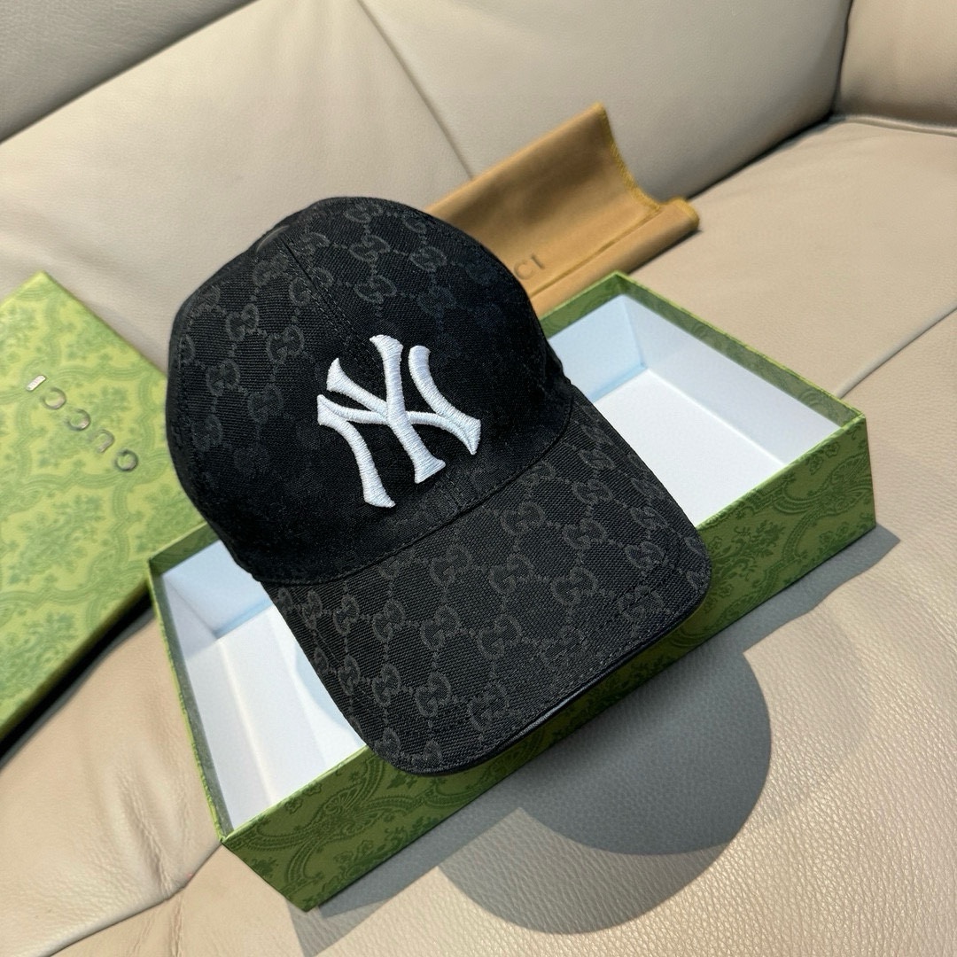 爆款全色到货NY&Gucci古奇合作款棒球帽专柜最新款NY刺绣1:1开模订制原厂透气帆布料+头层牛皮细节