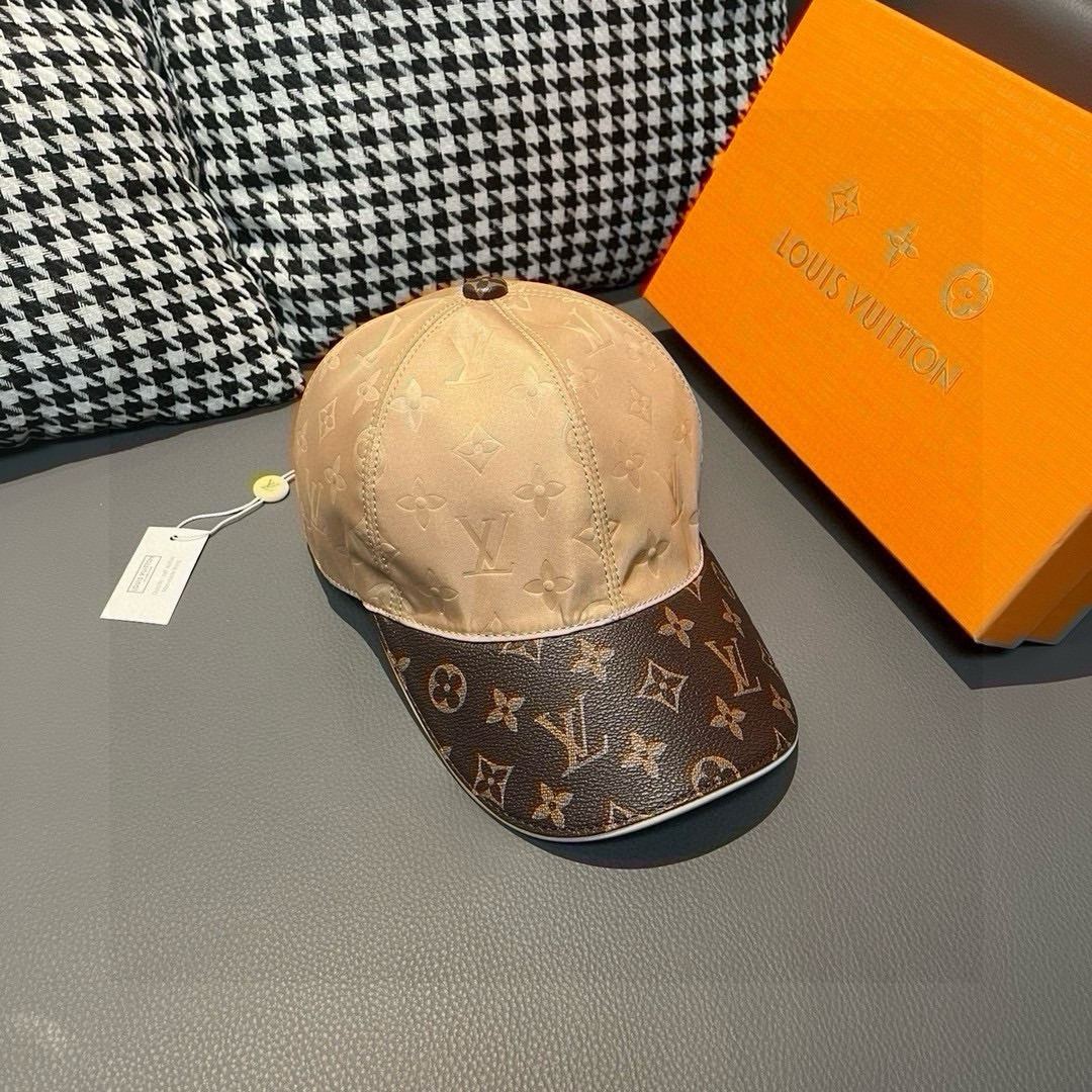 配盒子布袋LV路易威登新款原单棒球帽老花拼接1:1开模订制原版印花绸缎面料+专柜老花皮做工细致完美质量超