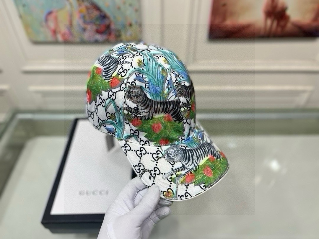 配盒子布袋Gucci古奇新款原单棒球帽丛林猛虎专柜1:1开模订制原版帆布料+头层牛皮纯棉内里轻盈透气！质