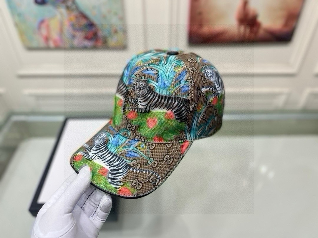 配盒子布袋Gucci古奇新款原单棒球帽丛林猛虎专柜1:1开模订制原版帆布料+头层牛皮纯棉内里轻盈透气！质