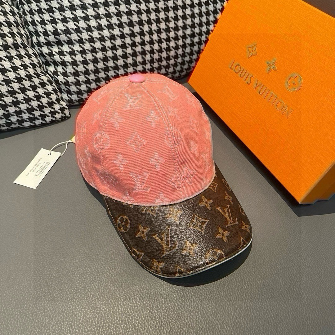 配盒子布袋LV路易威登新款原单棒球帽老花拼接1:1开模订制原版牛仔布料+专柜老花皮做工细致完美质量超赞基