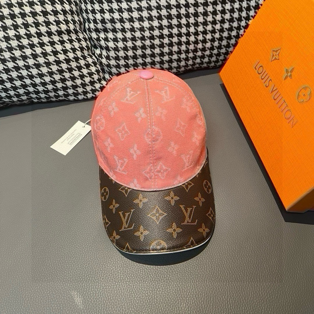 配盒子布袋LV路易威登新款原单棒球帽老花拼接1:1开模订制原版牛仔布料+专柜老花皮做工细致完美质量超赞基