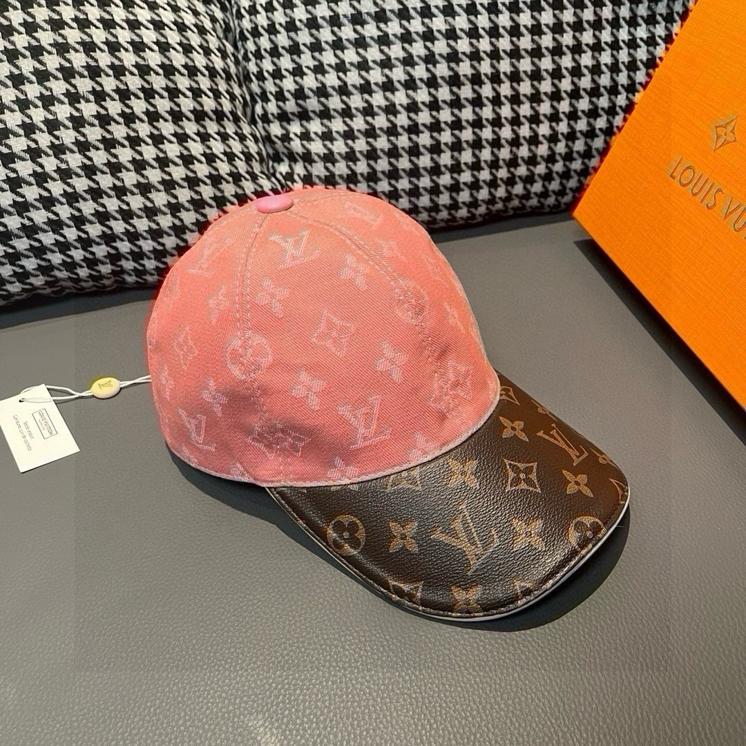 配盒子布袋LV路易威登新款原单棒球帽老花拼接1:1开模订制原版牛仔布料+专柜老花皮做工细致完美质量超赞基