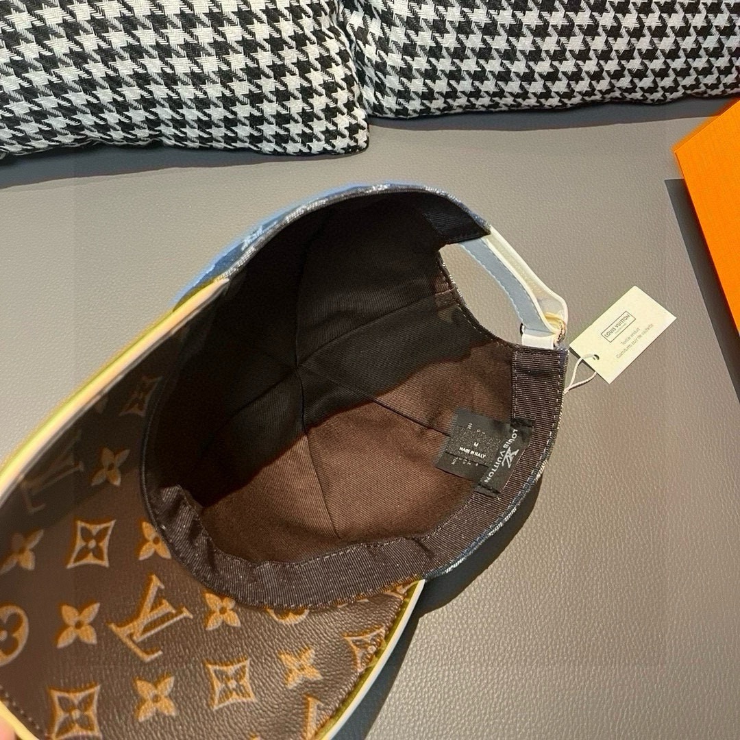 配盒子布袋LV路易威登新款原单棒球帽老花拼接1:1开模订制原版牛仔布料+专柜老花皮做工细致完美质量超赞基