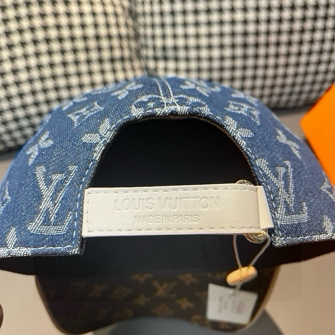 配盒子布袋LV路易威登新款原单棒球帽老花拼接1:1开模订制原版牛仔布料+专柜老花皮做工细致完美质量超赞基