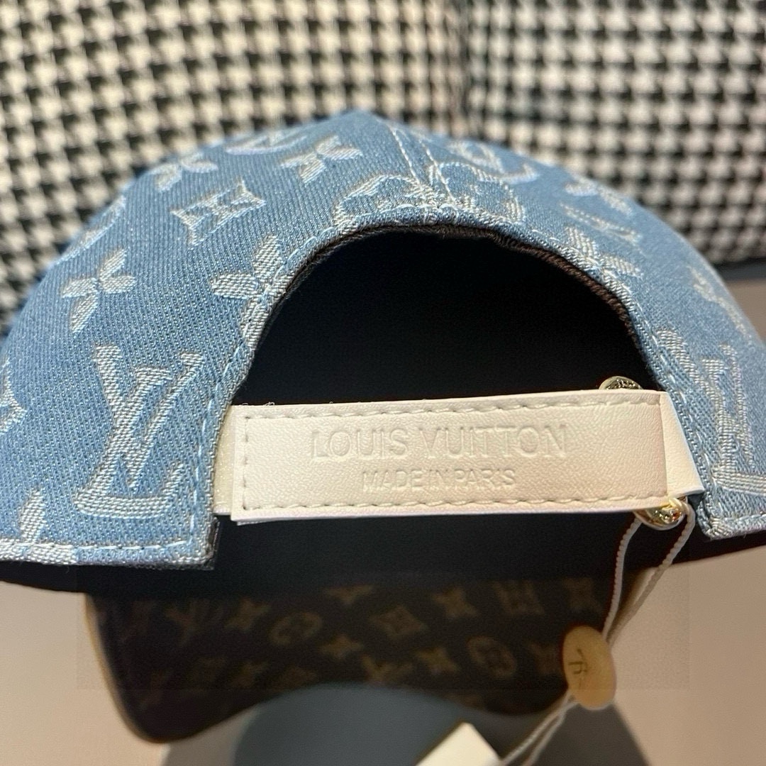 配盒子布袋LV路易威登新款原单棒球帽老花拼接1:1开模订制原版牛仔布料+专柜老花皮做工细致完美质量超赞基