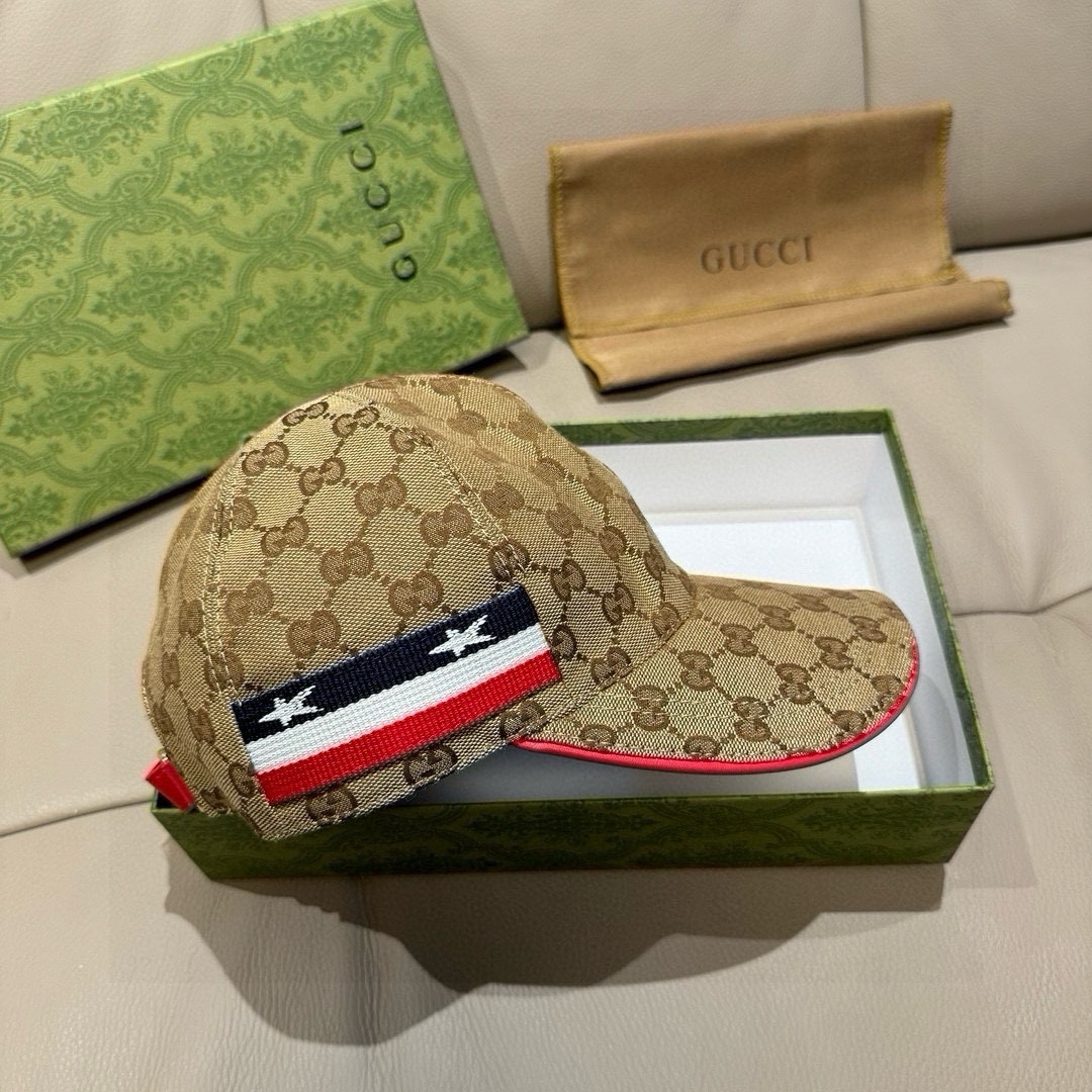 配盒子布袋Gucci古奇经典原单棒球帽五星织带1:1开模订制原版帆布料+头层牛皮代购热门男女可用百搭款质