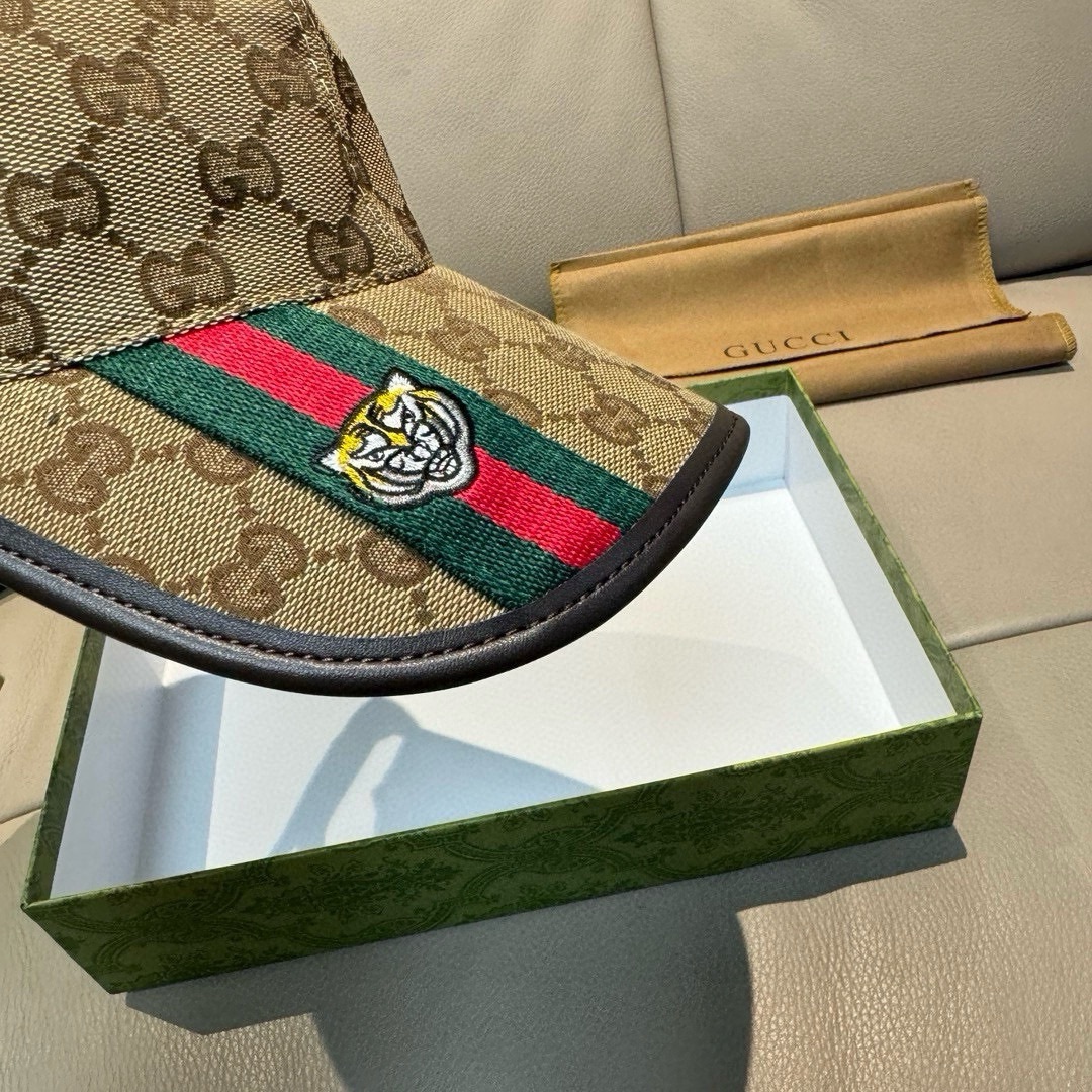 配盒子布袋Gucci古奇新款原单棒球帽虎头织带1:1开模订制重工刺绣细节可媲美专柜原版帆布料+头层牛皮质