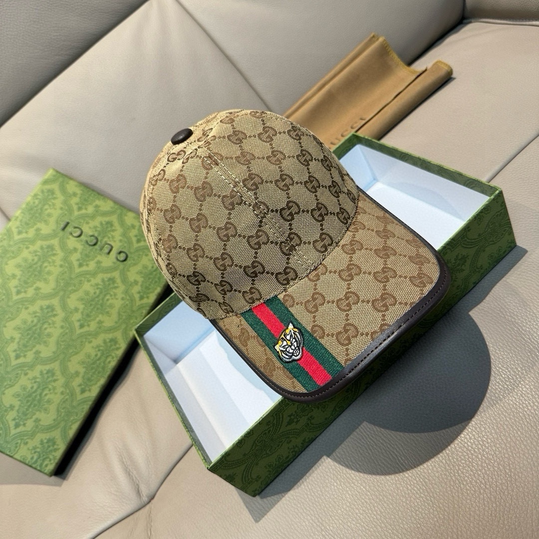 配盒子布袋Gucci古奇新款原单棒球帽虎头织带1:1开模订制重工刺绣细节可媲美专柜原版帆布料+头层牛皮质