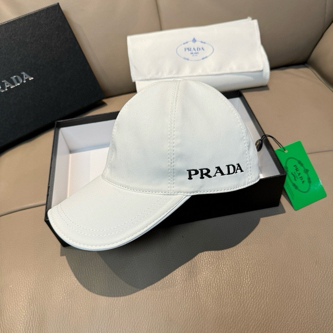 配盒子布袋Prada普拉达新款原单棒球帽刺绣logo专柜1:1开模订制原版纯棉布料+头层牛皮轻盈透气！质