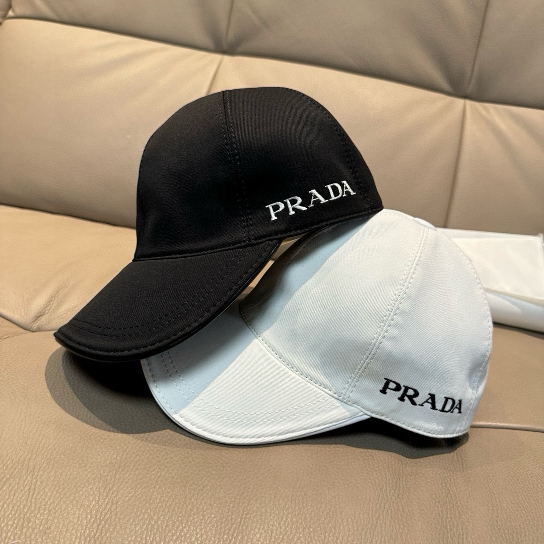 配盒子布袋Prada普拉达新款原单棒球帽刺绣logo专柜1:1开模订制原版纯棉布料+头层牛皮轻盈透气！质