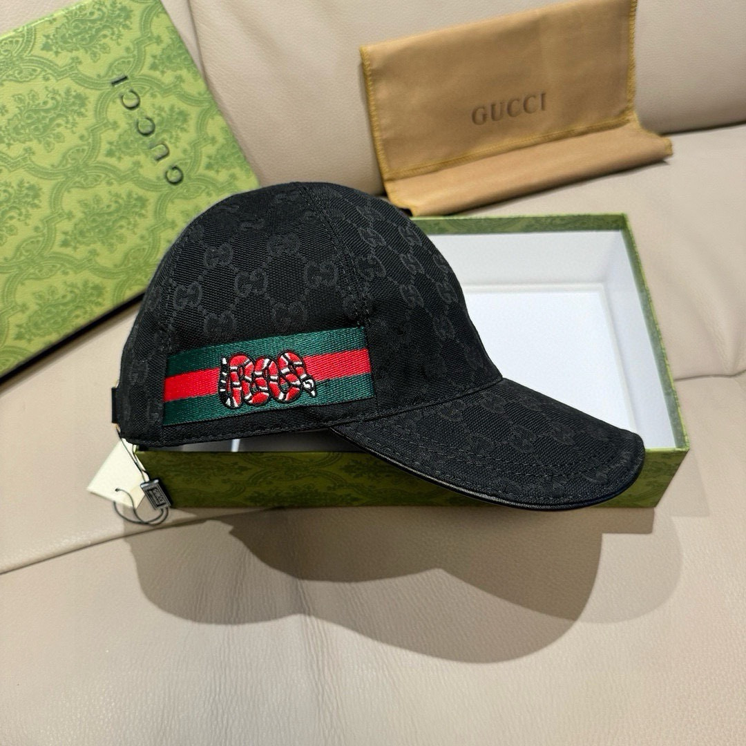 Gucci 配盒子布袋 Gucci(古奇)新款 棒球帽 刺绣小蟒蛇 1:1开模订制 重工刺绣