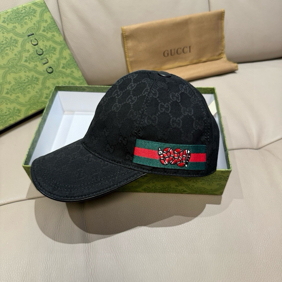 Gucci 配盒子布袋 Gucci(古奇)新款 棒球帽 刺绣小蟒蛇 1:1开模订制 重工刺绣