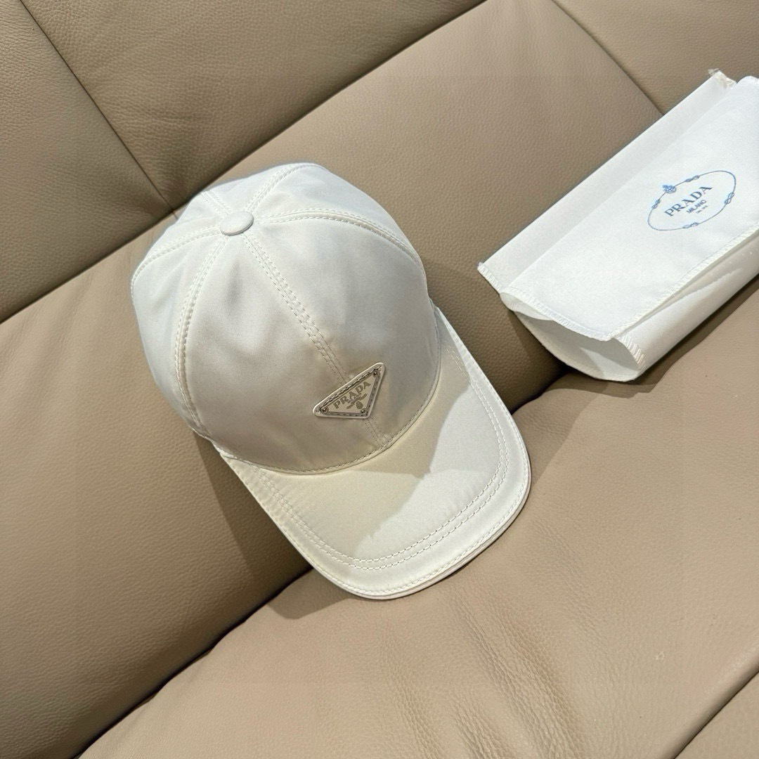 Prada 配盒子布袋 棒球帽 倒三角金属logo 1:1开模订制 牛津布料+头层牛皮