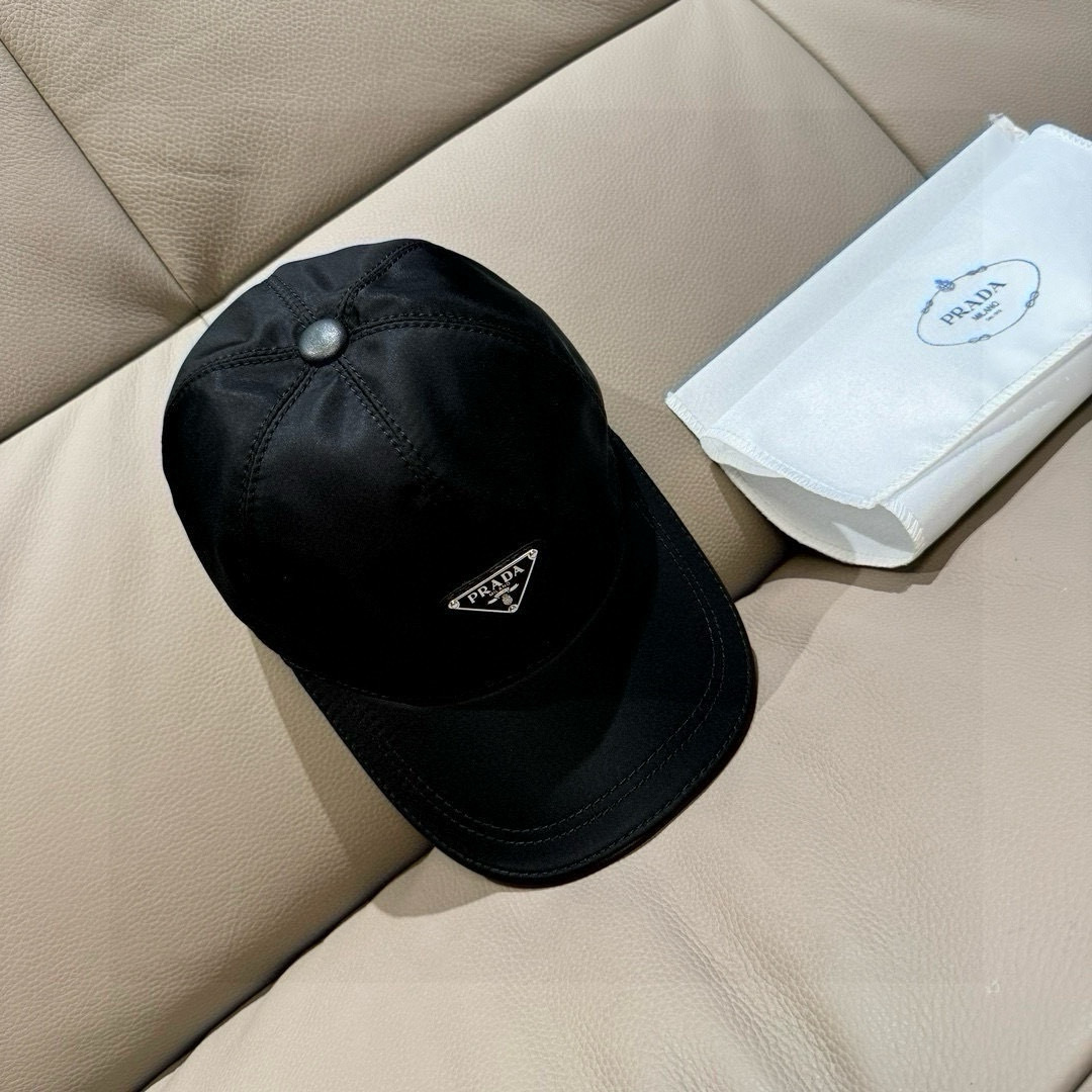 Prada 配盒子布袋 棒球帽 倒三角金属logo 1:1开模订制 牛津布料+头层牛皮