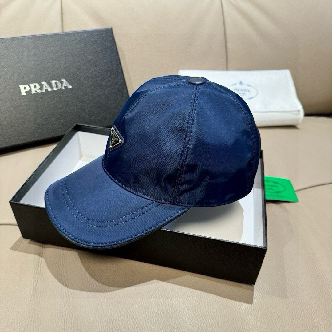 Prada 配盒子布袋 棒球帽 倒三角金属logo 1:1开模订制 牛津布料+头层牛皮