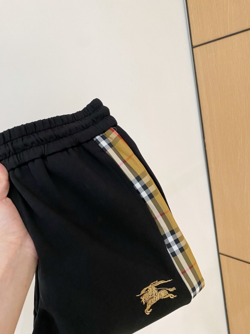 Burberry Men's Black Cotton Blend Sweatpants with Checkered Side Stripe 1 Burberry Men's Black Cotton Blend Sweatpants with Checkered Side Stripe