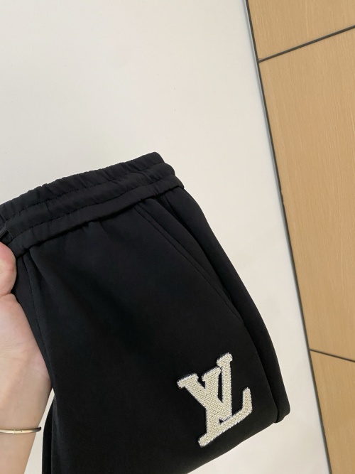 Louis Vuitton Men's Black Air Layer Cotton Lounge Pants with Logo Embroidery 1 Louis Vuitton Men's Black Air Layer Cotton Lounge Pants with Logo Embroidery