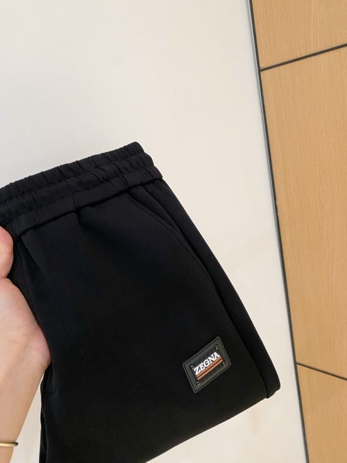 Zegna Men's Black Cotton Blend Casual Pants with Embroidered Logo 1 Zegna Men's Black Cotton Blend Casual Pants with Embroidered Logo