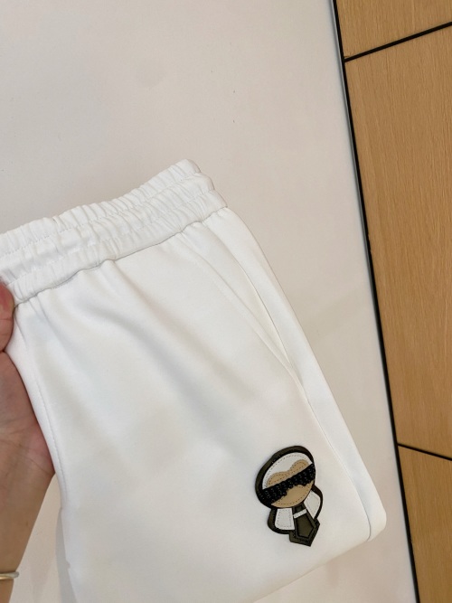 Fendi Men's White Cotton Blend Sweatpants Karl Lagerfeld Logo Embroidery 1 Fendi Men's White Cotton Blend Sweatpants Karl Lagerfeld Logo Embroidery